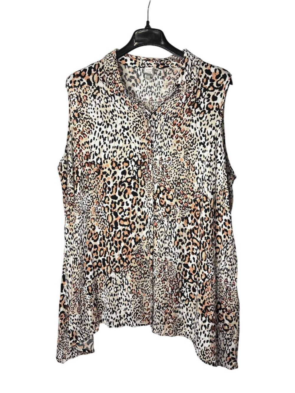 Cupio Curvy Button Front Leopard Print Tunic Top Size 3X Shark Bite Hem Rayon